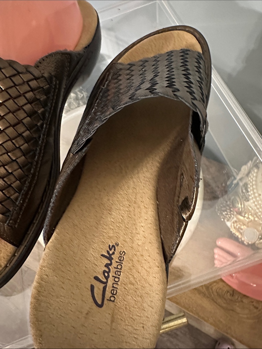 Clarks Brown Woven Leather Slide Mules